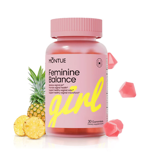 Front view of Montue Premium Diamond Feminine Balance Gummies bottle