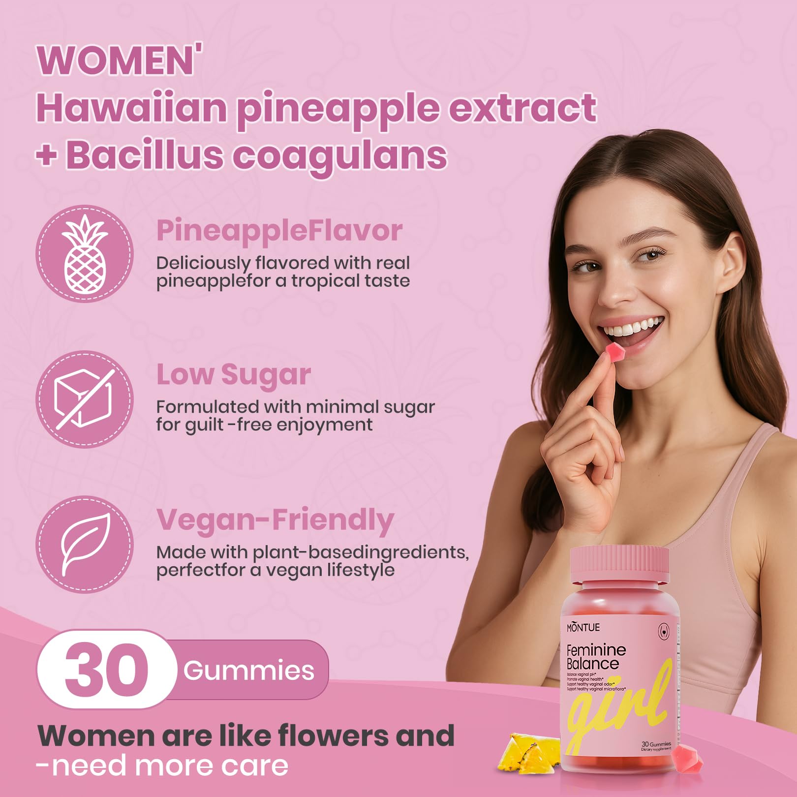 Montue Premium Diamond Feminine Balance Gummies packaging layout