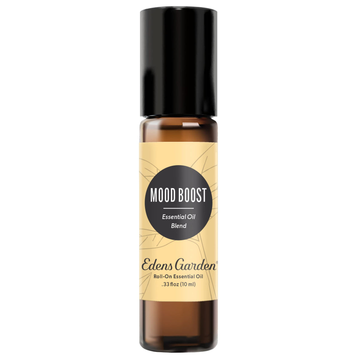 Edens Garden Mood Boost essential oil roll-on bottle on white backdrop