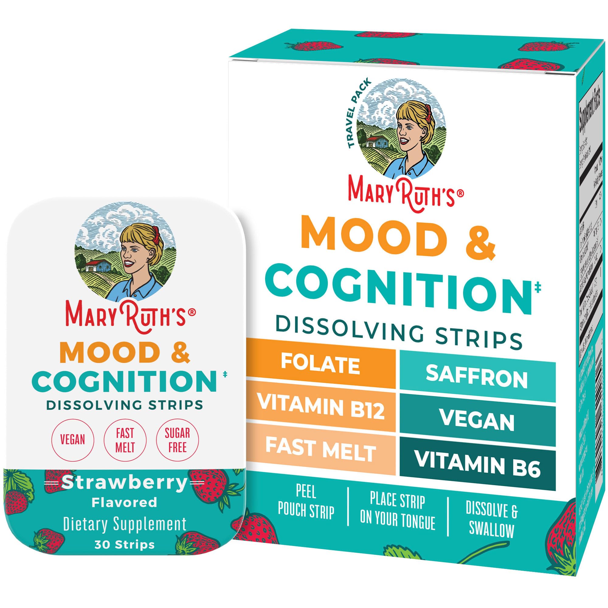 MaryRuth's Mood & Cognition Dissolving Strips – Strawberry Flavor – 30 Count