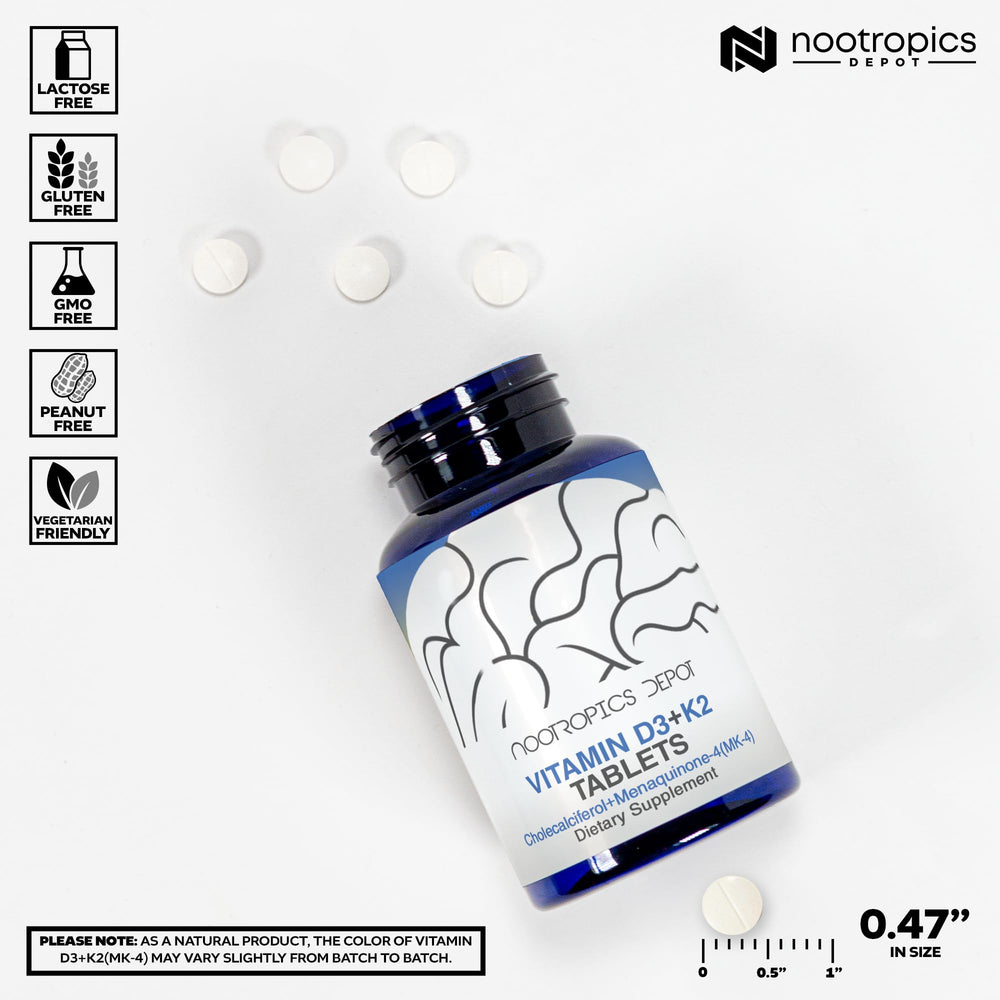 Graphic showing mood and energy benefits of D3 + K2 + Vitamin C
