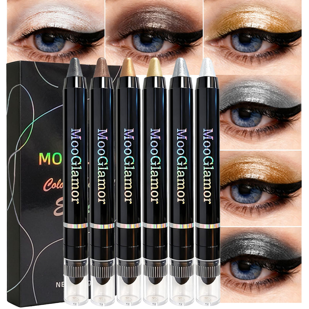 MooGlamor eyeshadow stick collection with six shimmering shades for versatile eye looks.