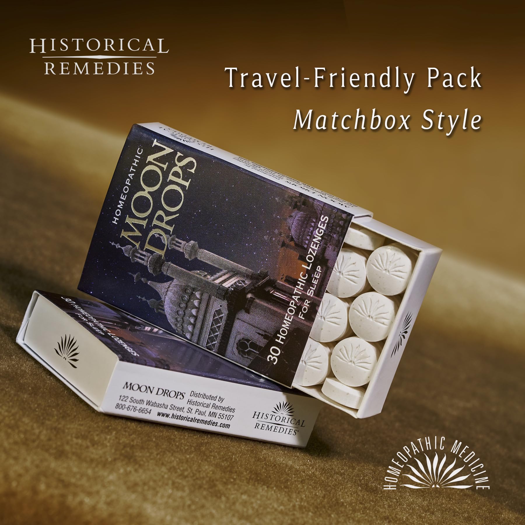 Travel-friendly Moon Drops slipcase and packaging