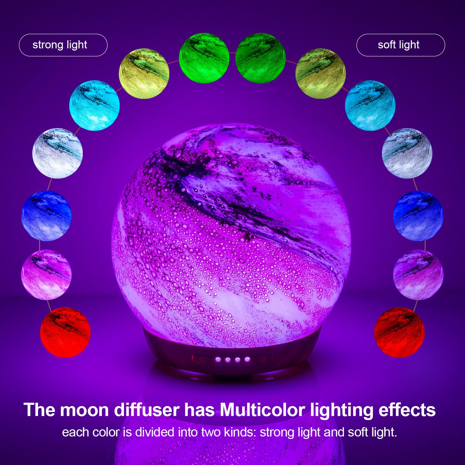 Diffuser showing 7 LED color options for ambient lighting