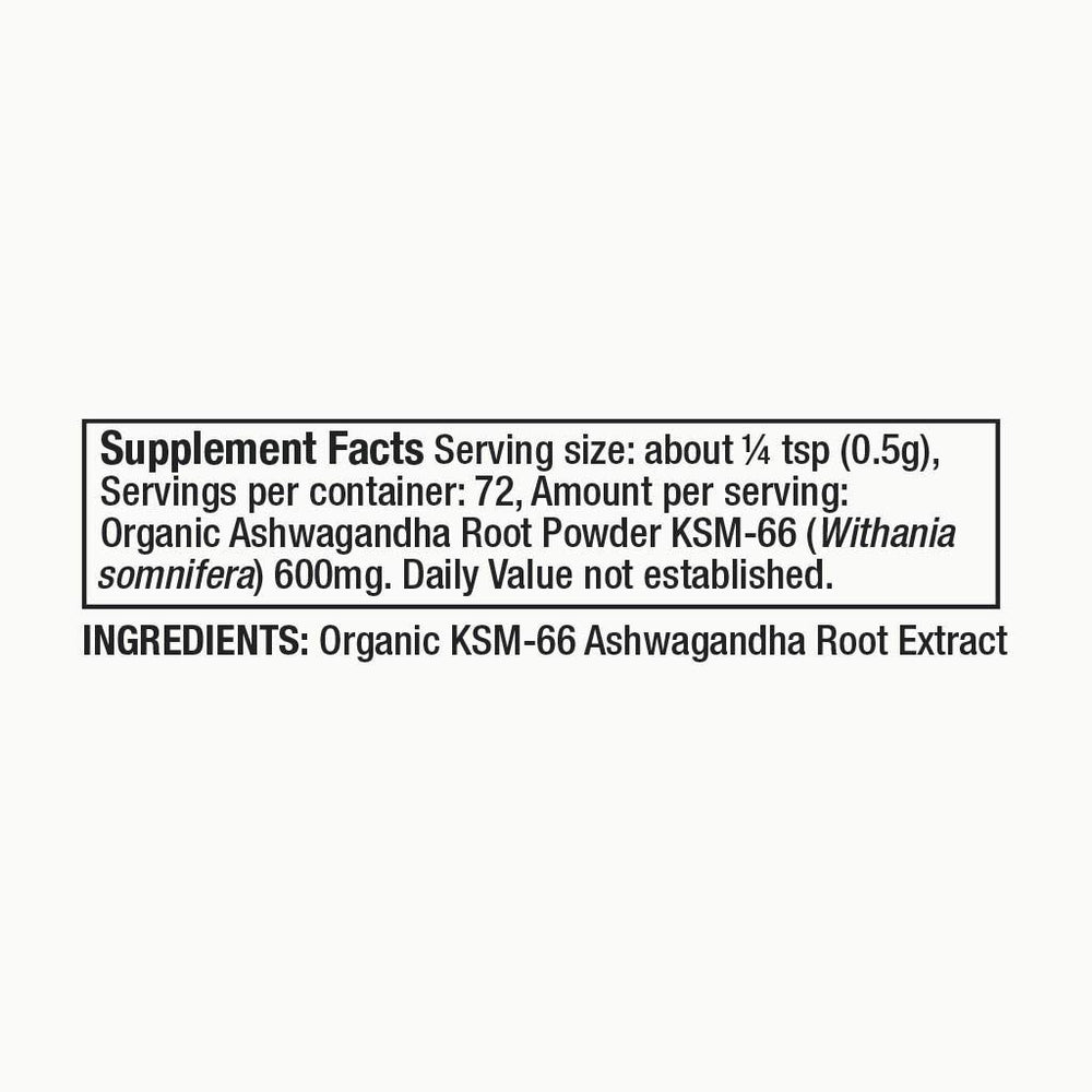 Moon Juice Ashwagandha KSM-66 root powder supports stress management.