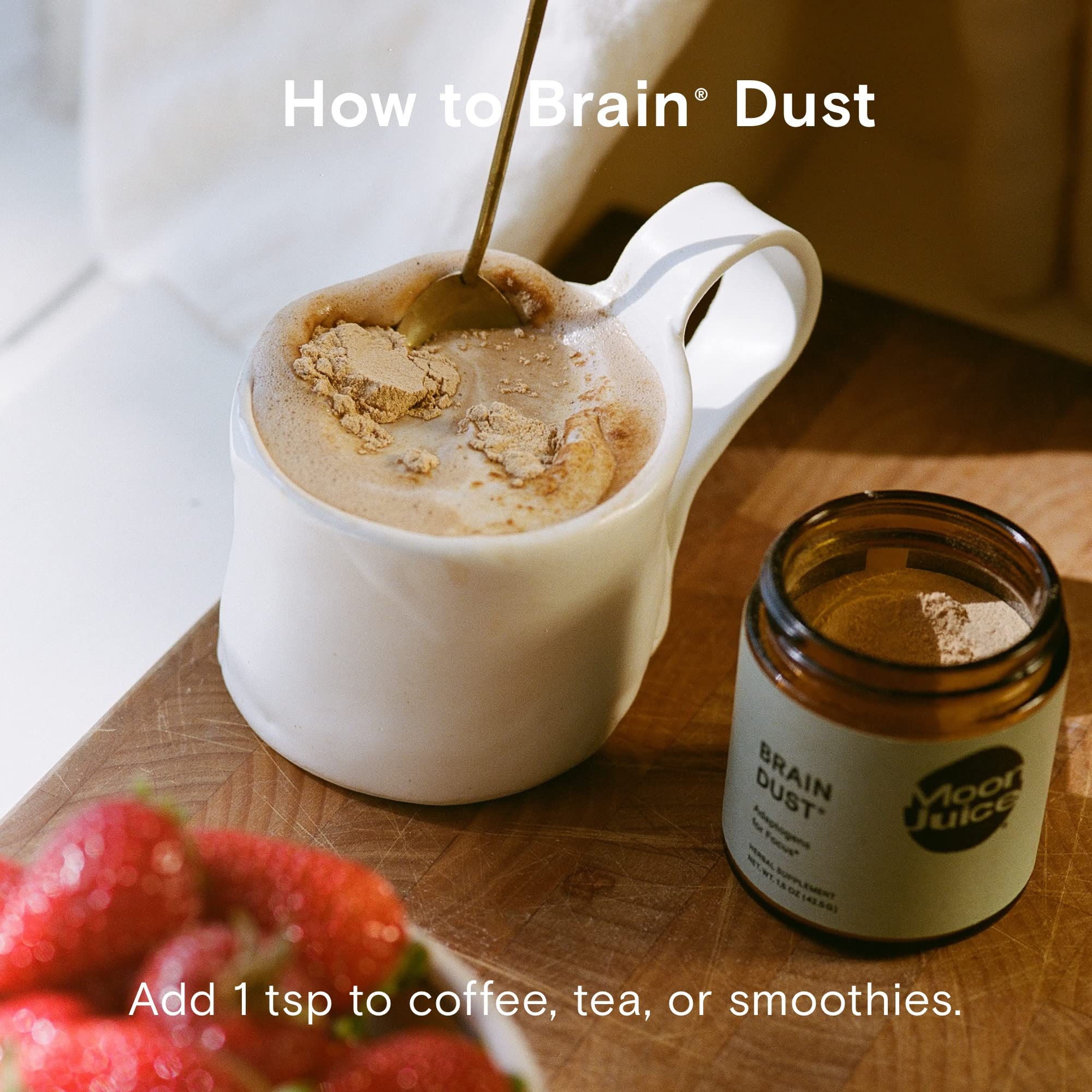 Brain Dust on a calm desk beside a meditation candle for routine use