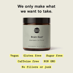 Close-up of Brain Dust ingredients including ginkgo and rhodiola