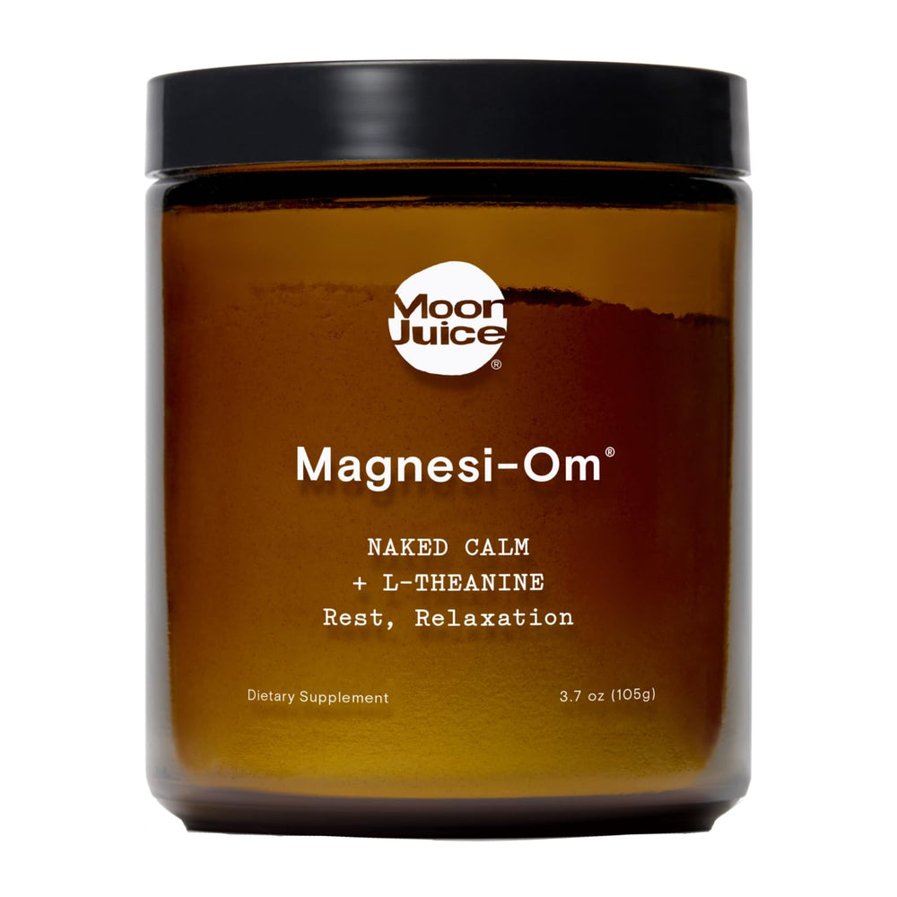 Moon Juice Magnesi-Om bottle pour showing a calming, sugar-free nightly routine