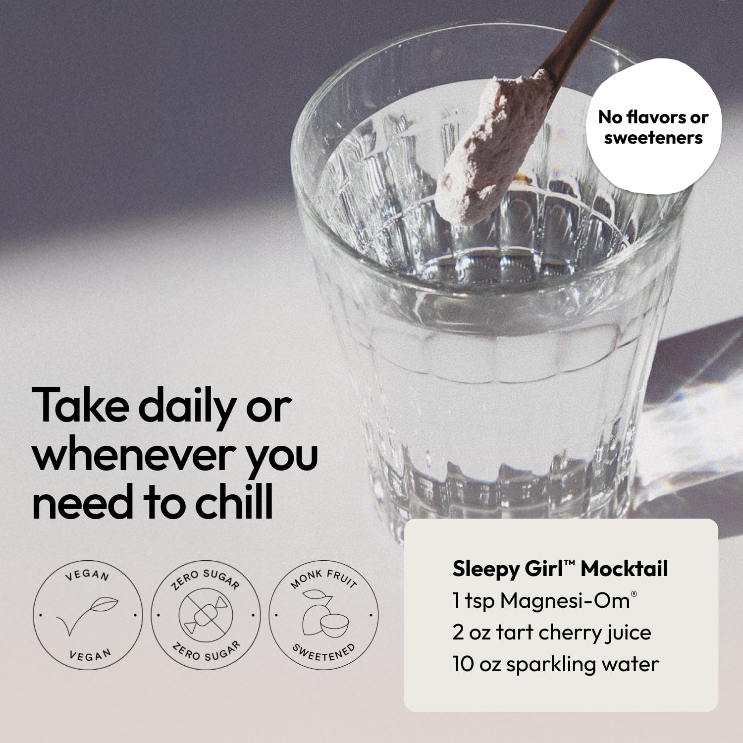 Moon Juice Magnesi-Om in glass mix for a restful zero sugar drink