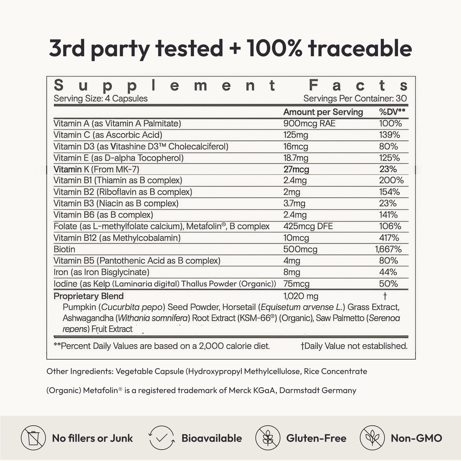 10 bioavailable vitamins and adaptogens in SuperHair