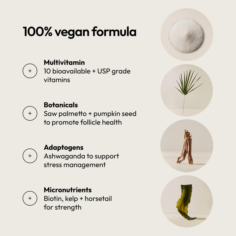 Micronutrients including Horsetail and Kelp for hair texture and strength