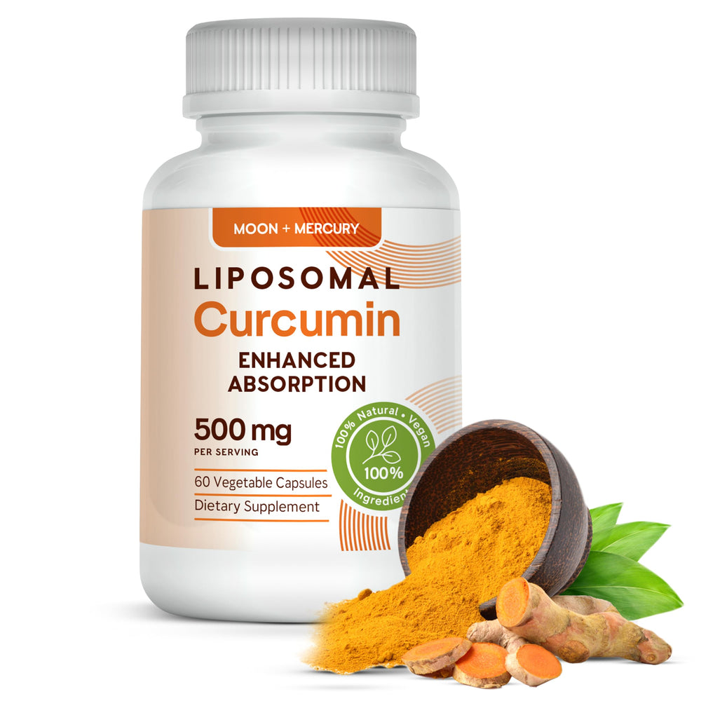 Moon + Mercury liposomal turmeric curcumin 500mg bottle with 60 capsules