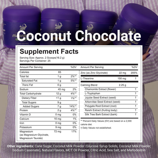 Close-up of MoonBrew coconut chocolate powder scoop