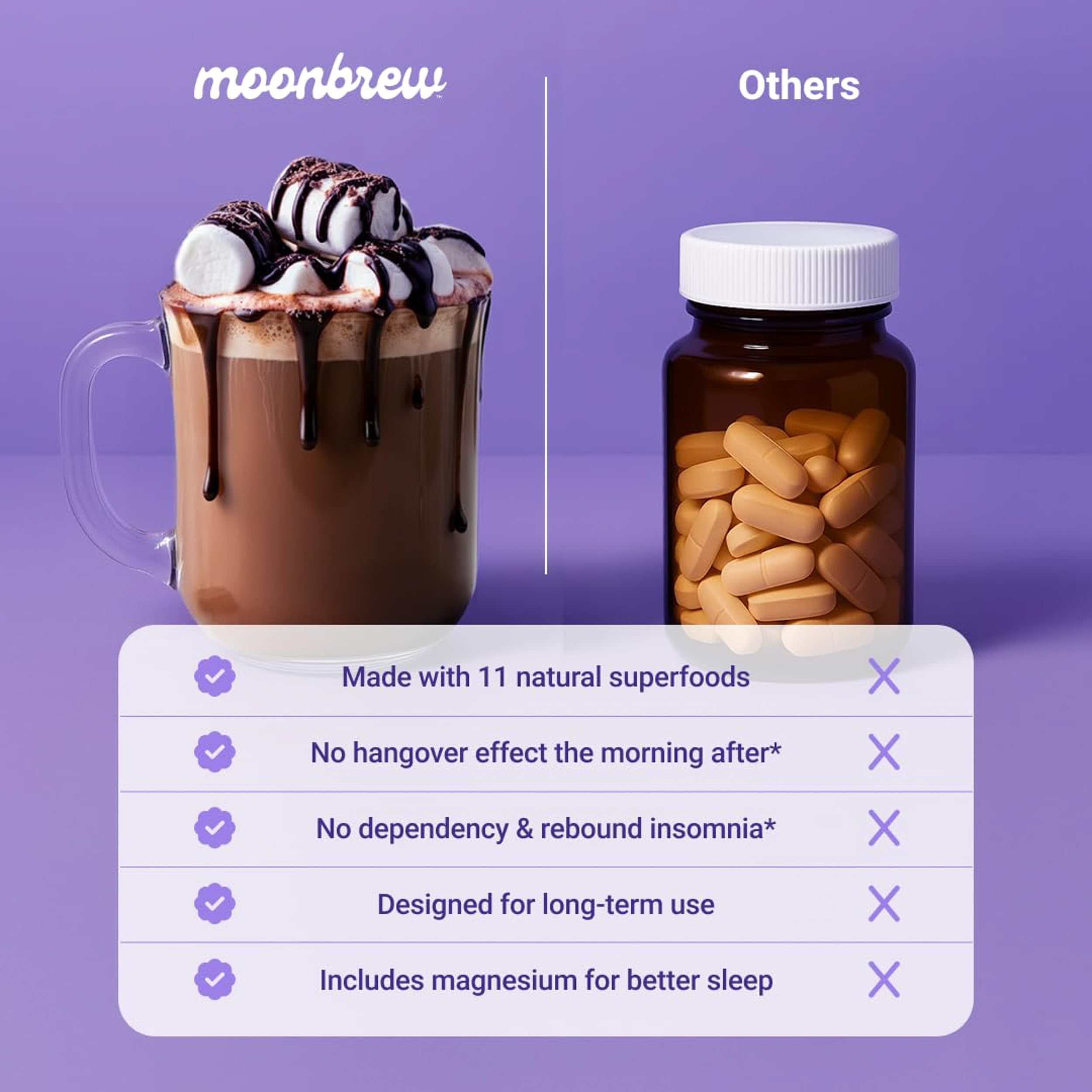 MoonBrew packaging display emphasizing magnesium blend and 25 servings.