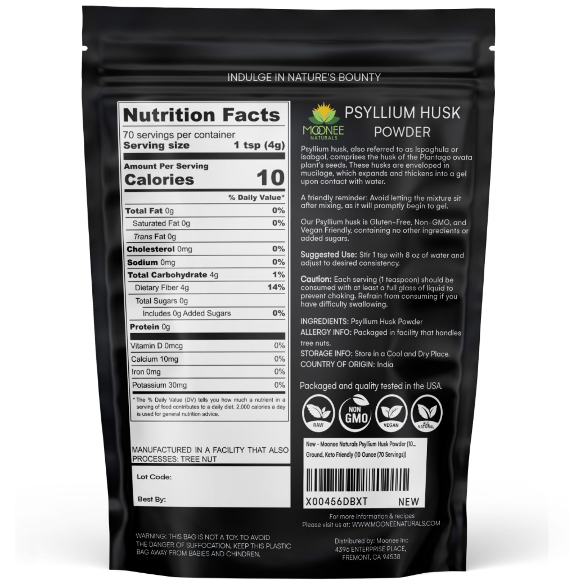 Keto friendly psyllium husk powder in kitchen setting