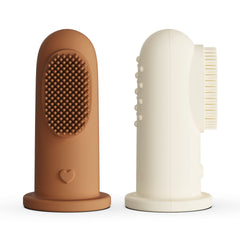 Moonkie baby finger toothbrush Ivory/Clay front view.