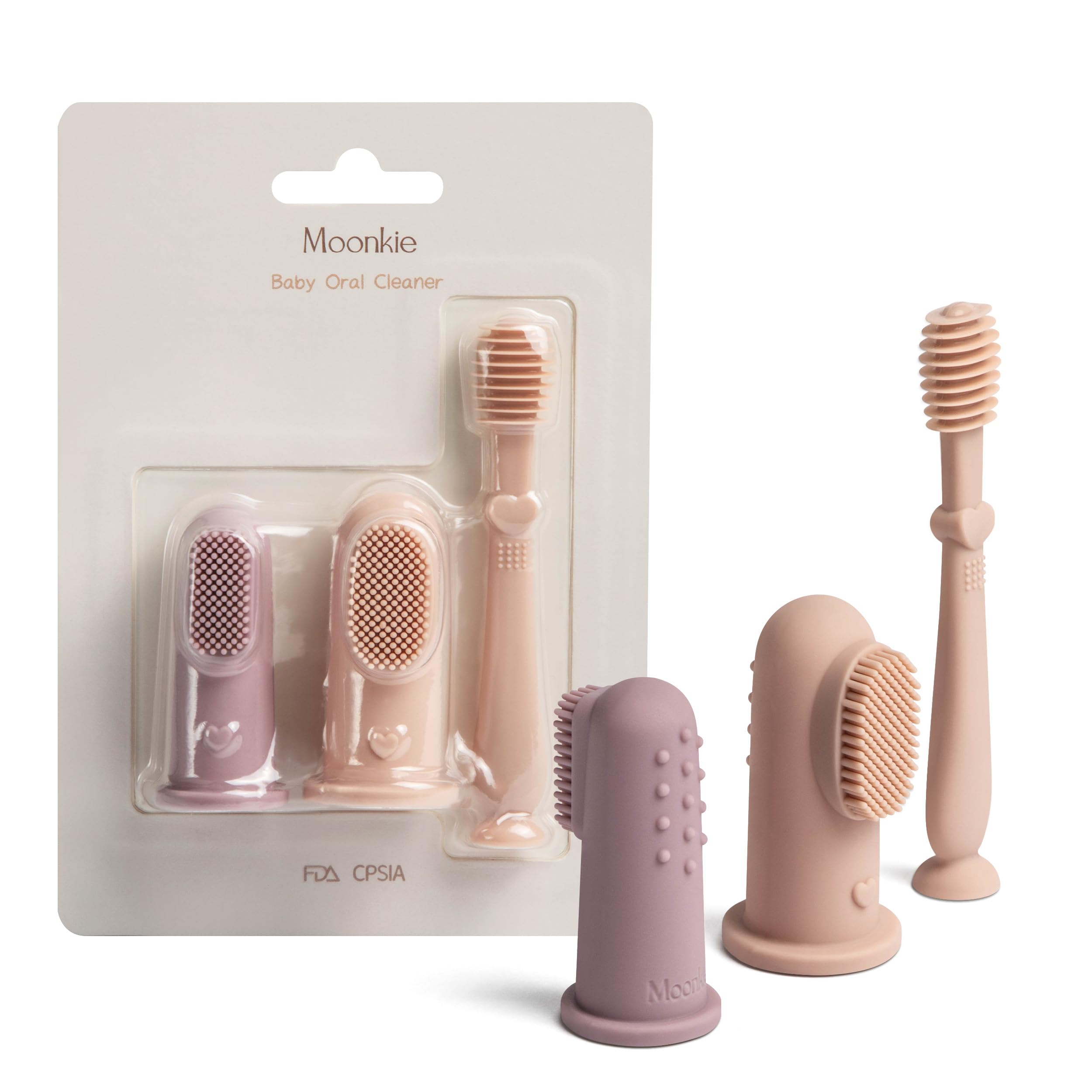 Moonkie baby finger toothbrush kit in blush color