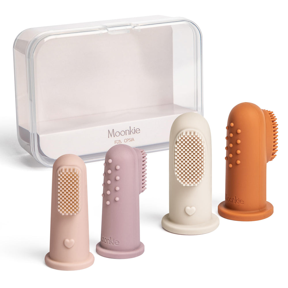 Moonkie baby finger toothbrush small blush pale mauve front view