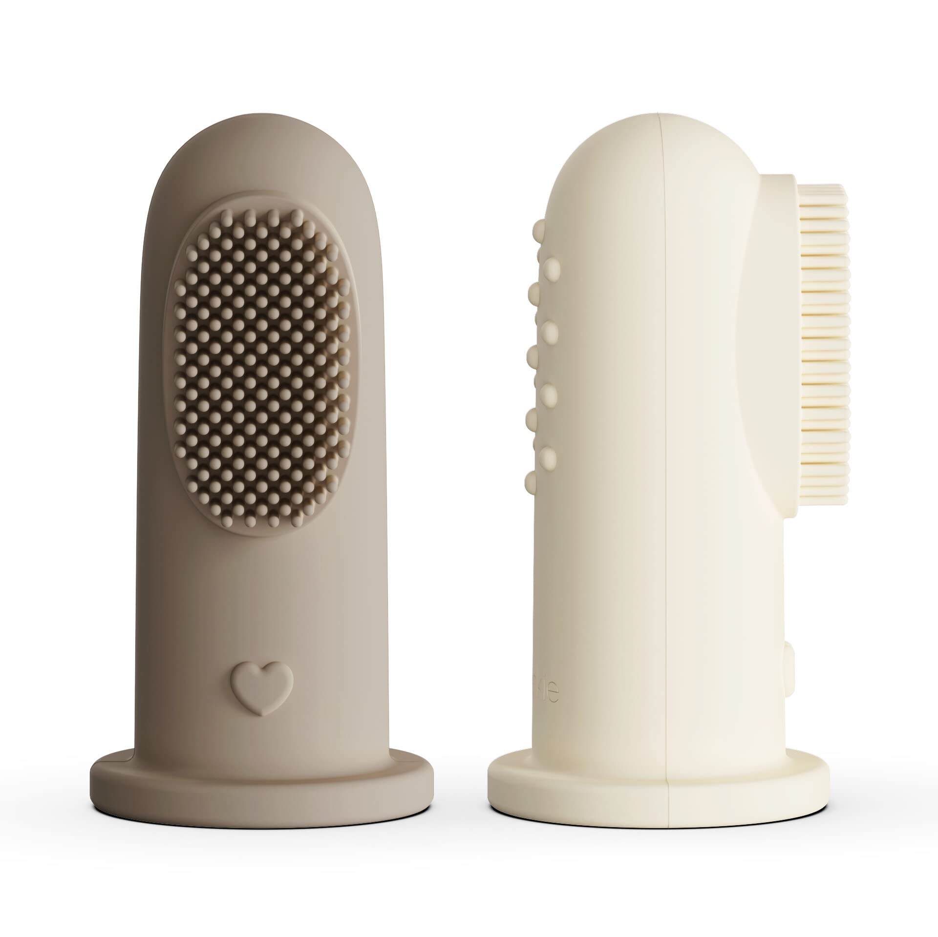 Moonkie Baby Finger Toothbrush Kit packaging in warm taupe and ivory