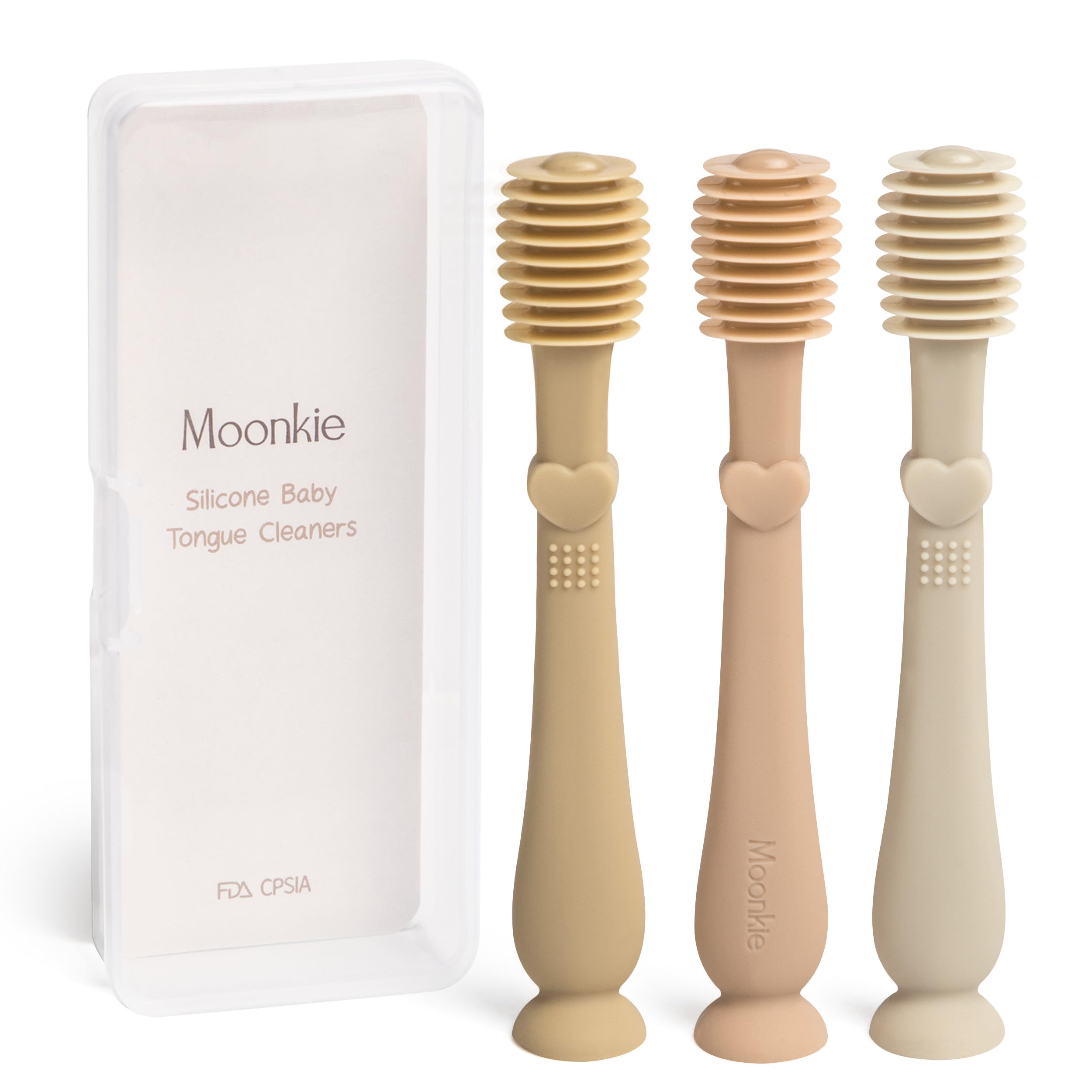 Moonkie 3-Piece Baby Tongue Cleaner Set in Croissant, Apricot, and Sand