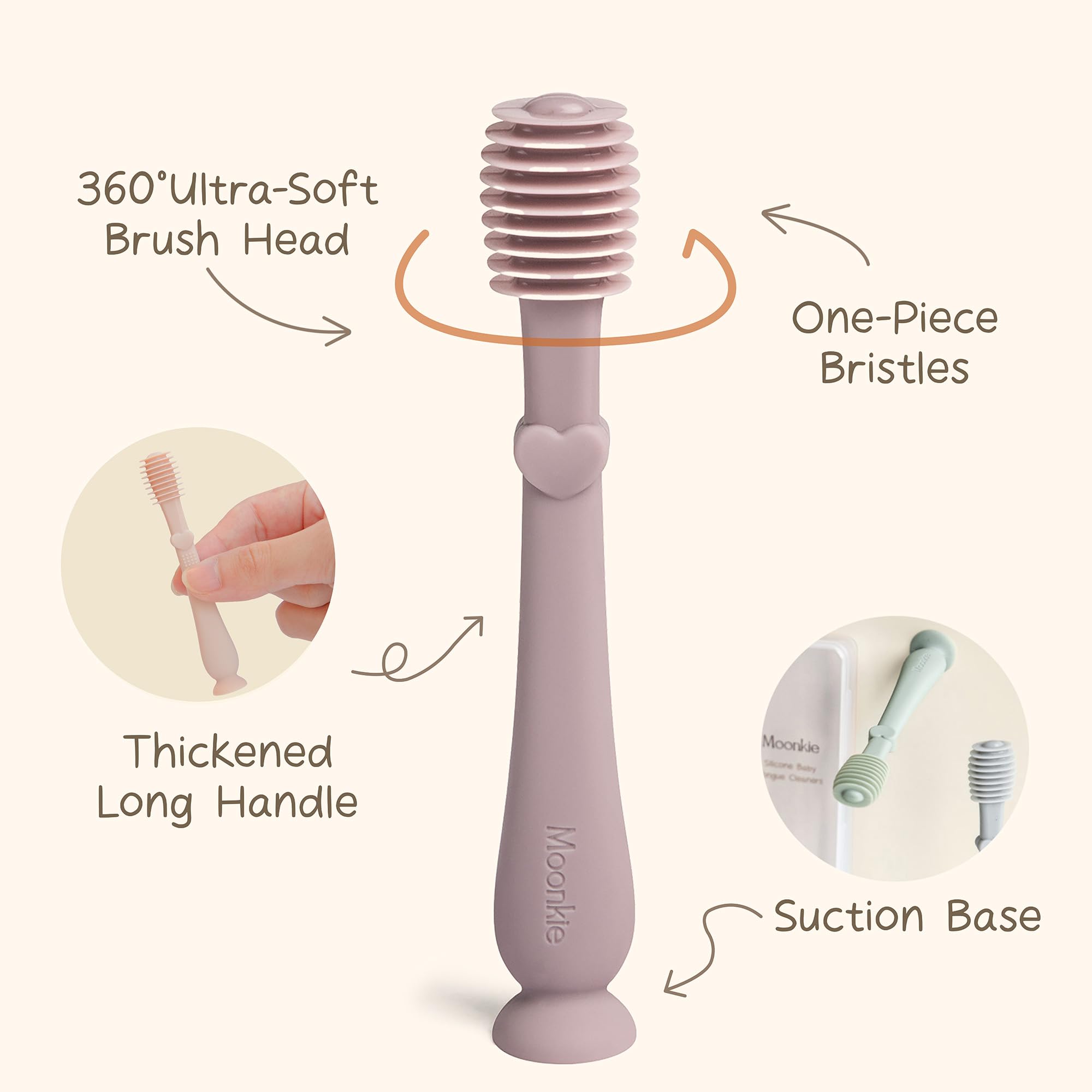 Baby tongue cleaner being used safely on infant mouth - silicone design