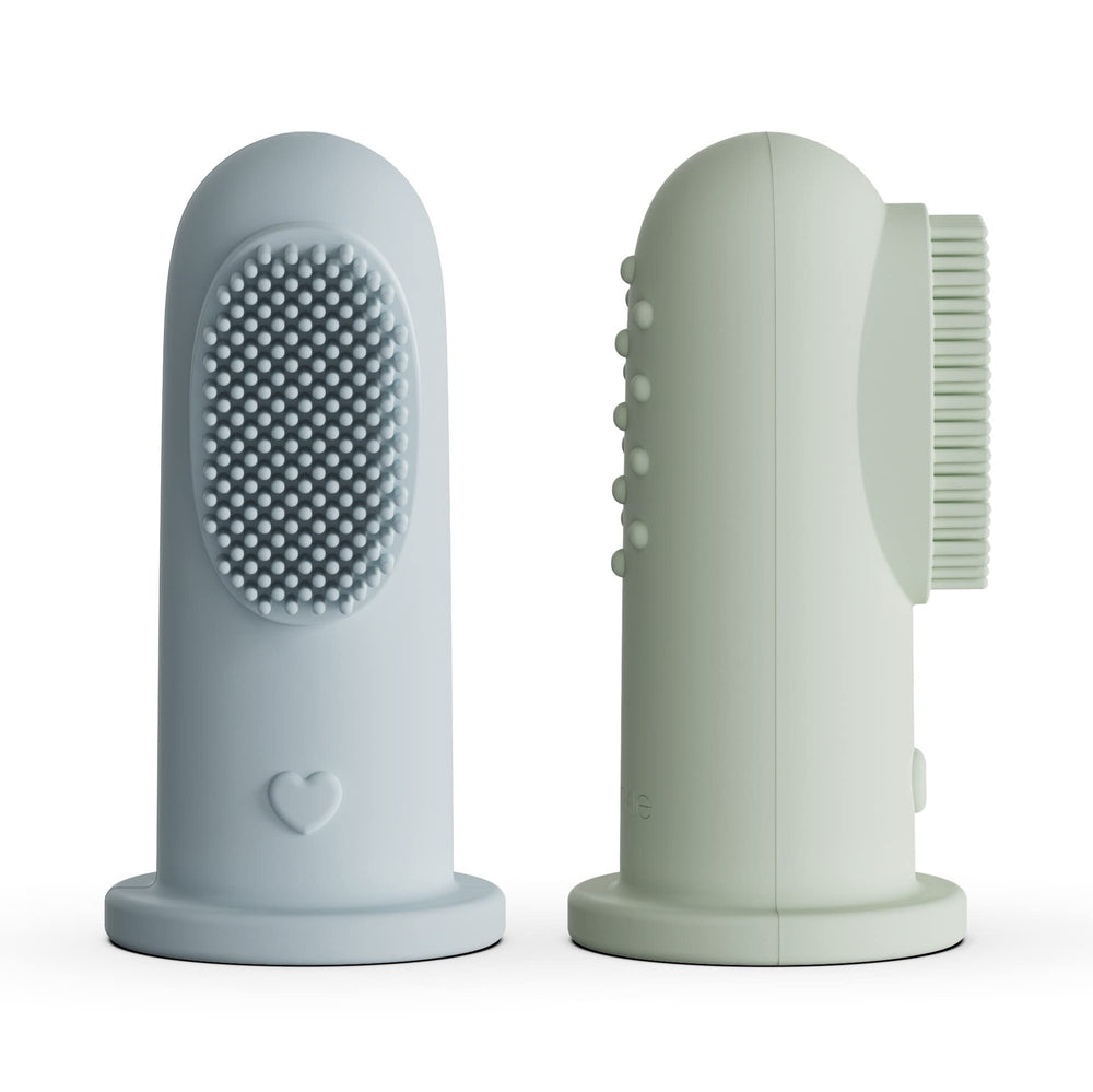 Moonkie baby finger toothbrush set in Cloud and Mint colors