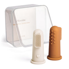 Moonkie baby finger toothbrush kit in clay and ivory colors
