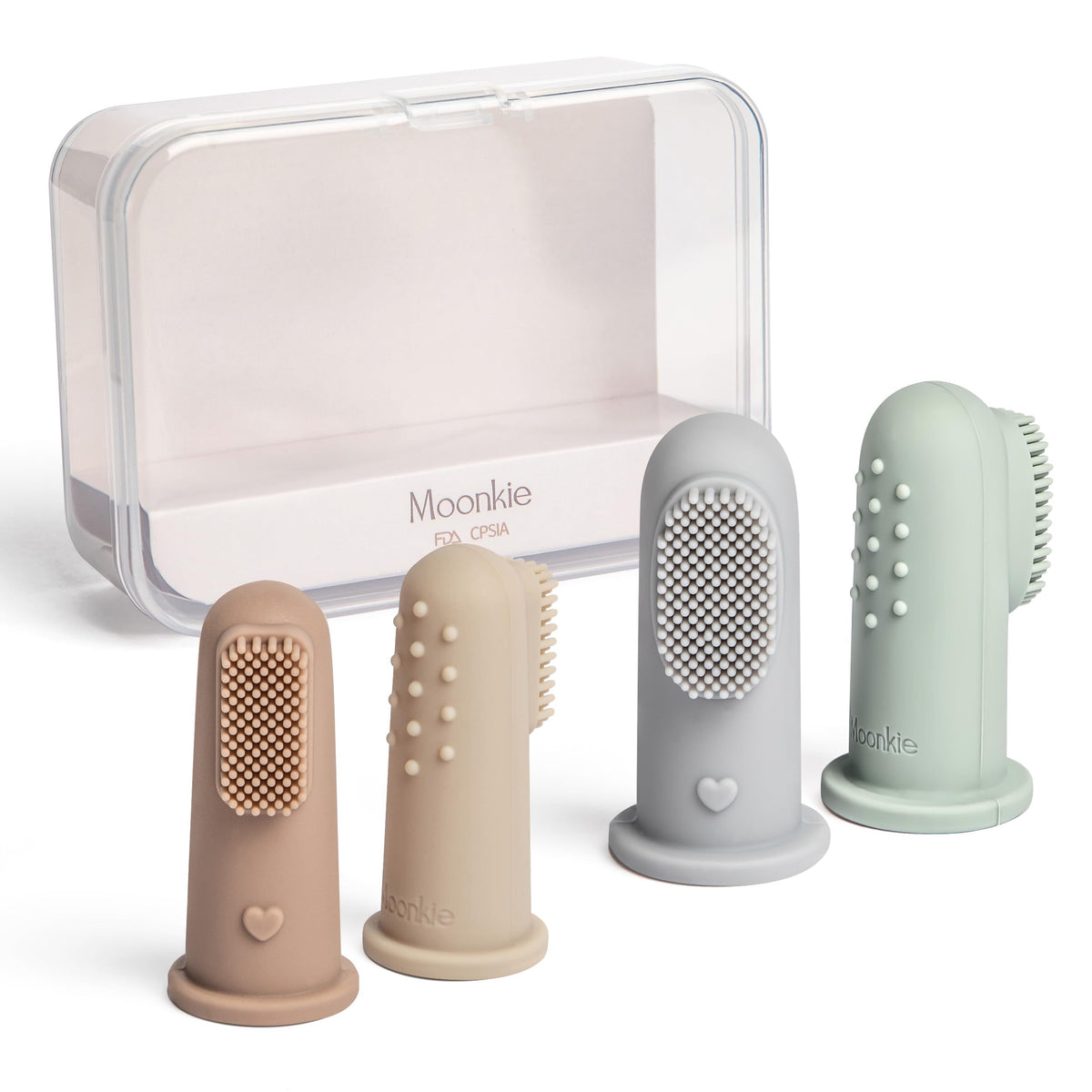 Moonkie baby toothbrush kit small size in sand and warm taupe, front view