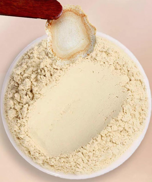 Fine ground Panax ginseng root powder in a scoop