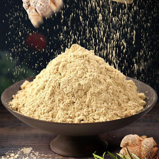 Close-up of fine 120-mesh pseudoginseng powder