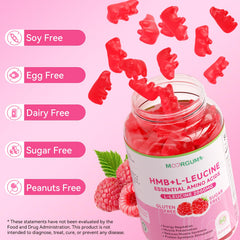 Calcium HMB and L-Leucine health benefits label on MOORGUMY gummies