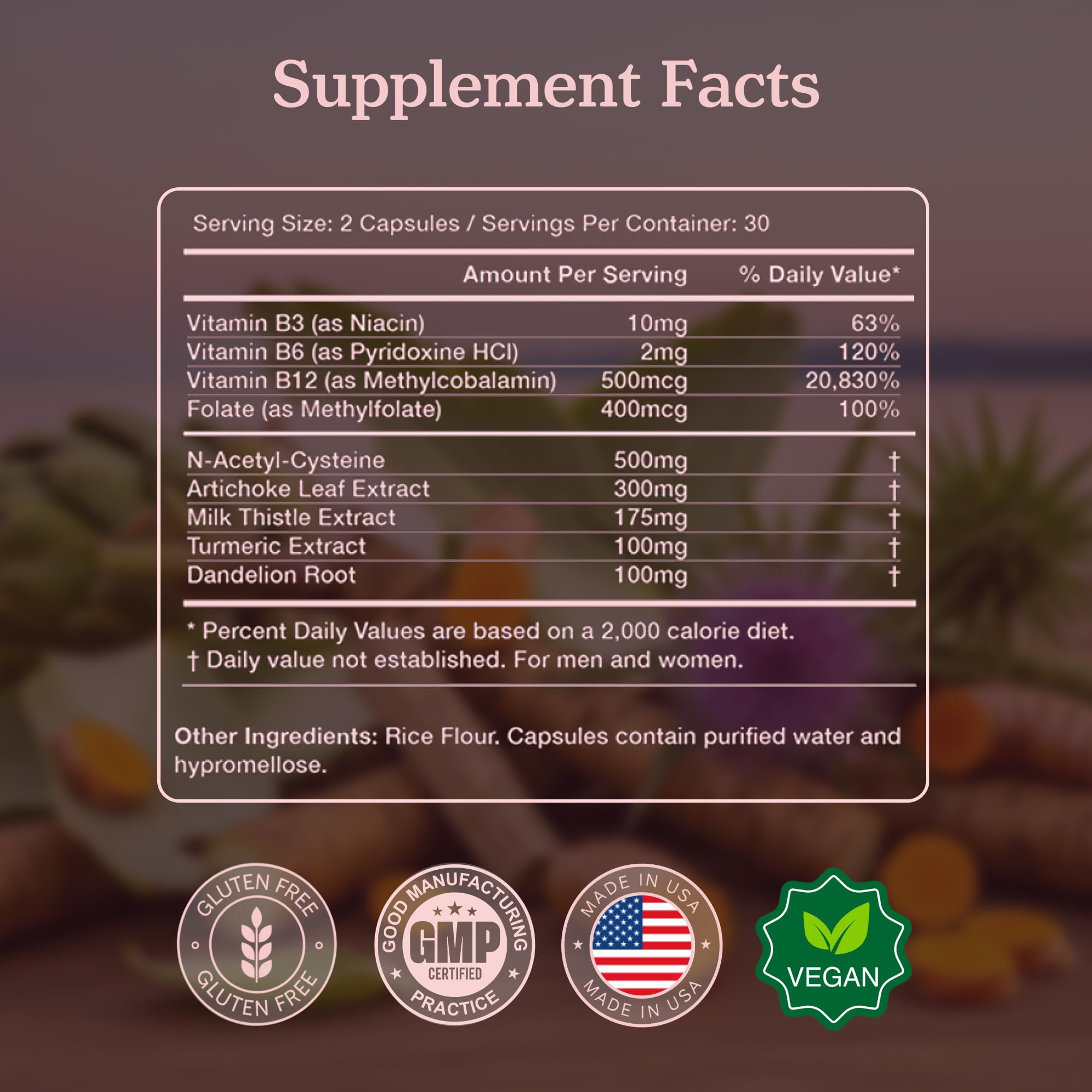Milk thistle, turmeric, and dandelion root capsules on a neutral background