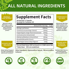 Close-up of Moringa capsules showing 7-in-1 formula