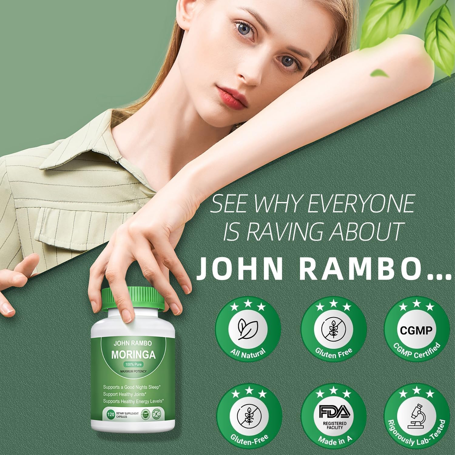 Back label showing nutrition information for Moringa capsules