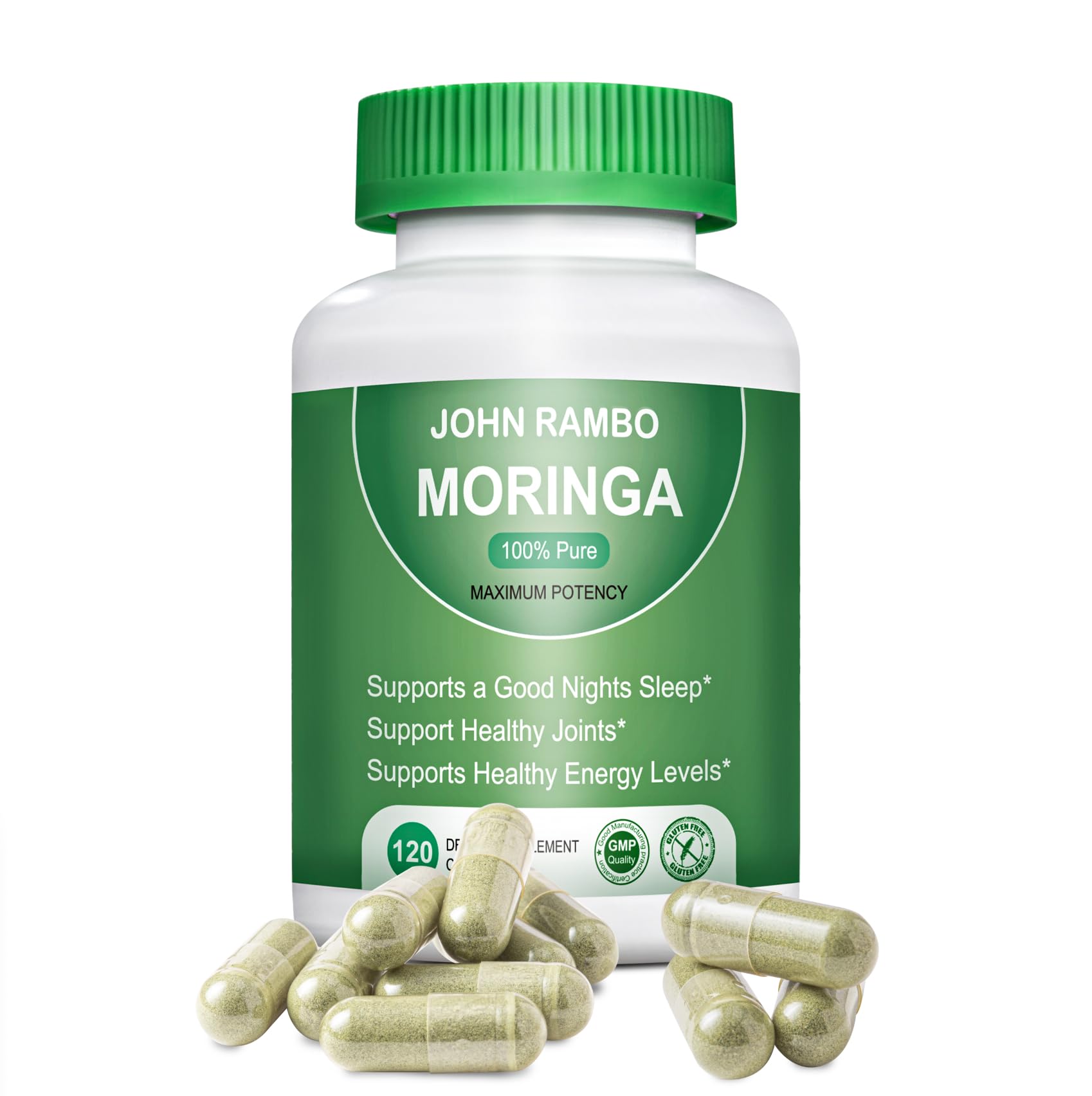 Front view of Moringa Capsules bottle 1200 mg