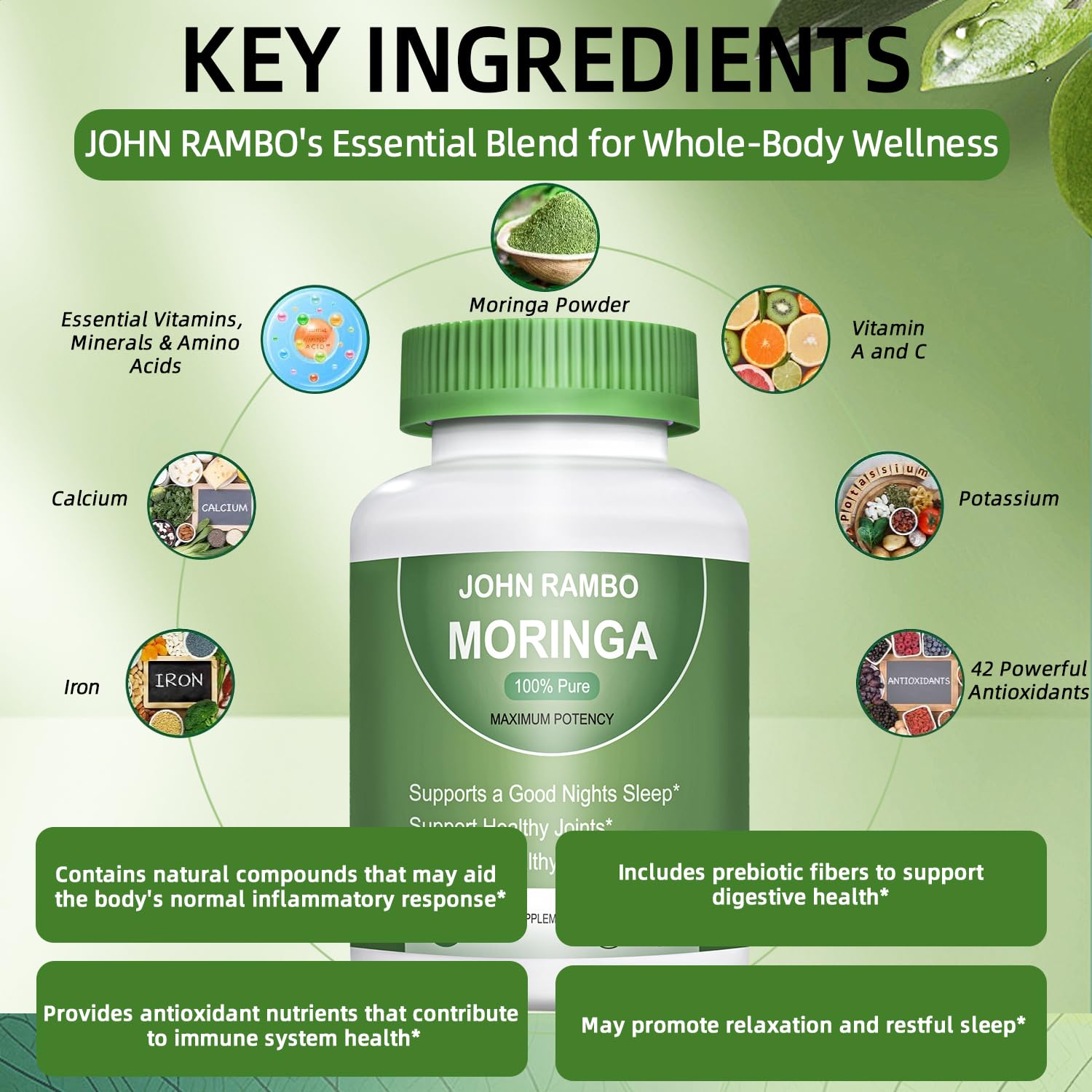 Nutrition facts panel for Moringa capsules
