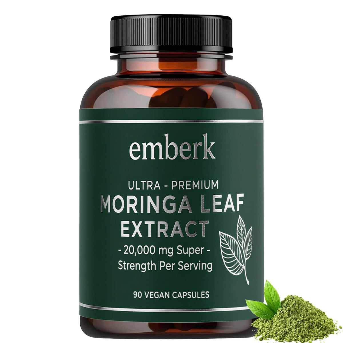 Moringa Capsules bottle front with 20,000 mg strength label