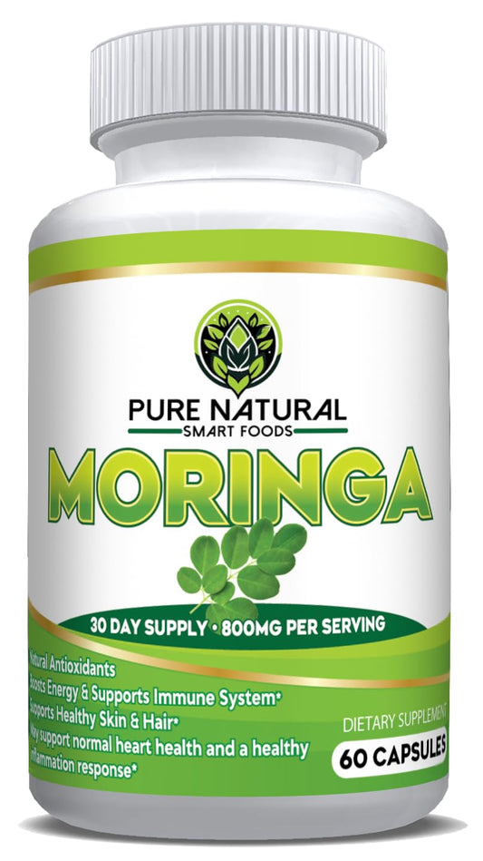 Moringa Capsules bottle front view - 60 capsules, 800 mg each