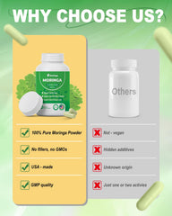 Sustainably sourced moringa leaf powder for capsules