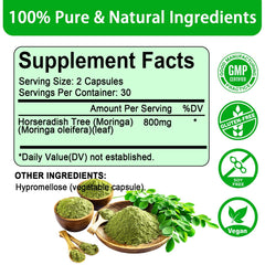 Front view of Moringa Capsules packaging