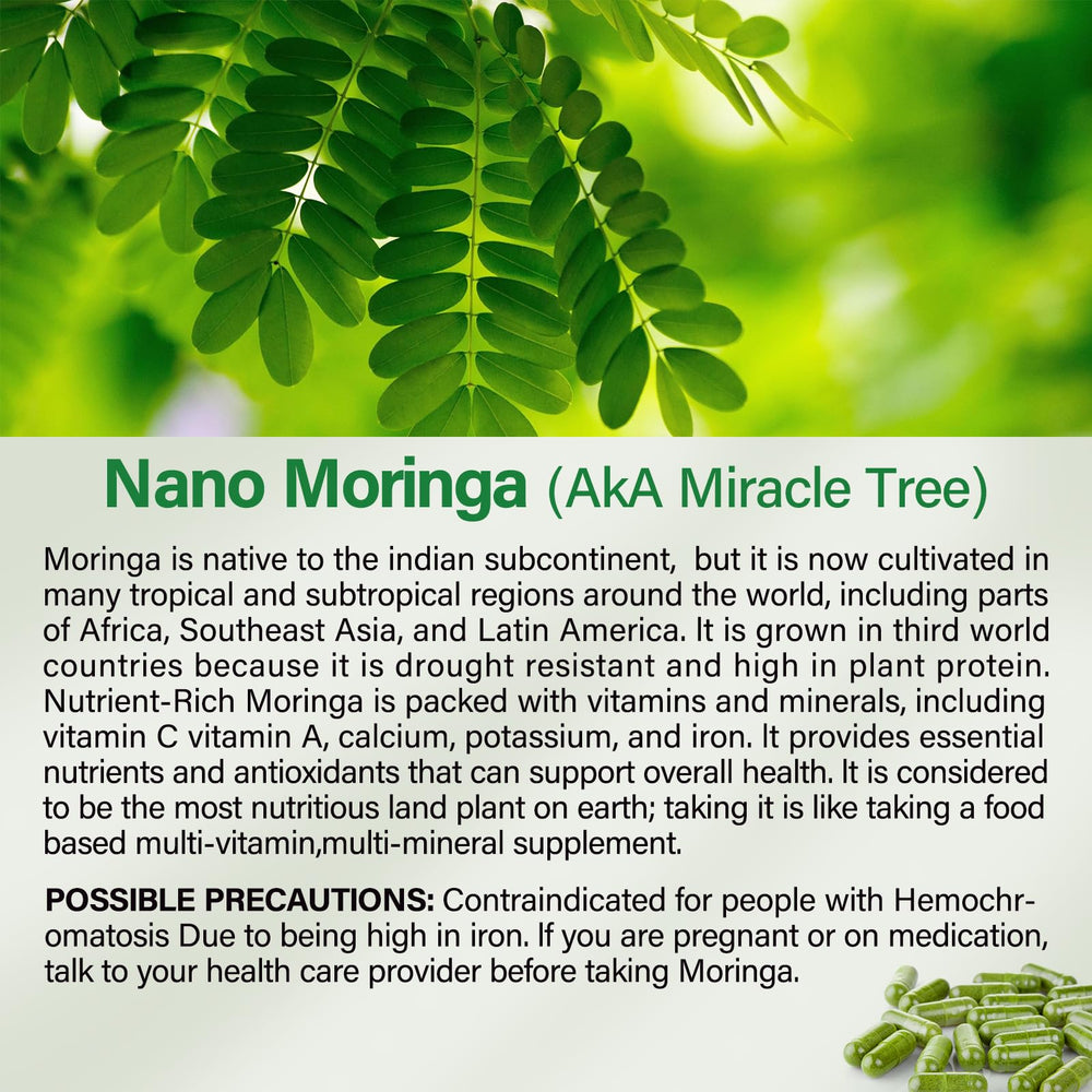 Nutrition facts for Moringa 800mg capsules