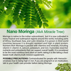 Nutrition facts for Moringa 800mg capsules