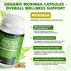 Organic Moringa capsules bottle front label