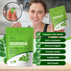 Close-up of Moringa leaf extract capsules 6000mg