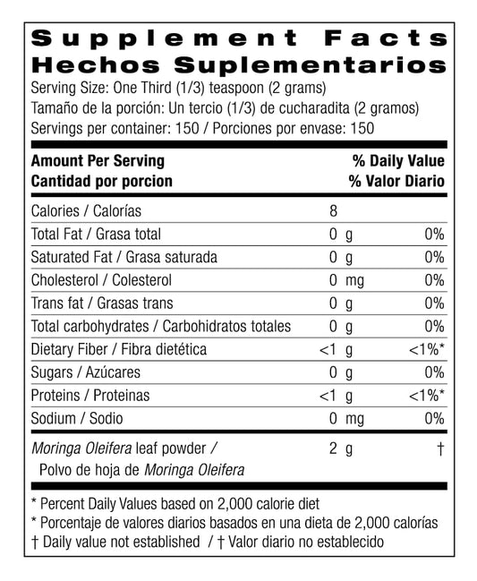 Ingredients: Pure Moringa oleifera leaf powder