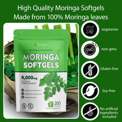 Moringa leaves and product packaging