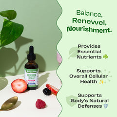 Berry-flavored moringa liquid drops being added to a beverage
