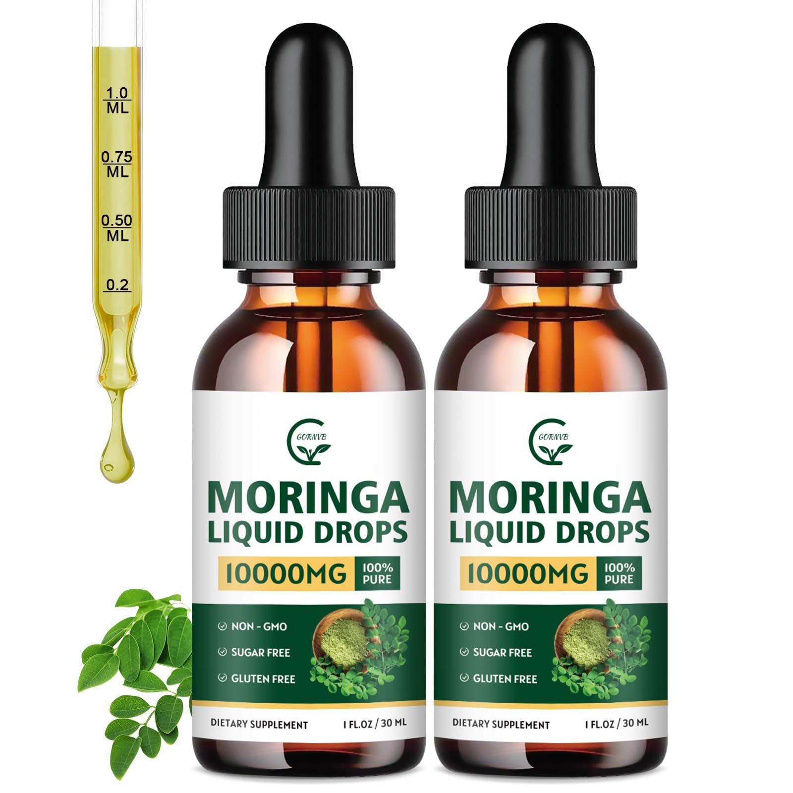 Bottle of Organic Moringa Liquid Drops, top view