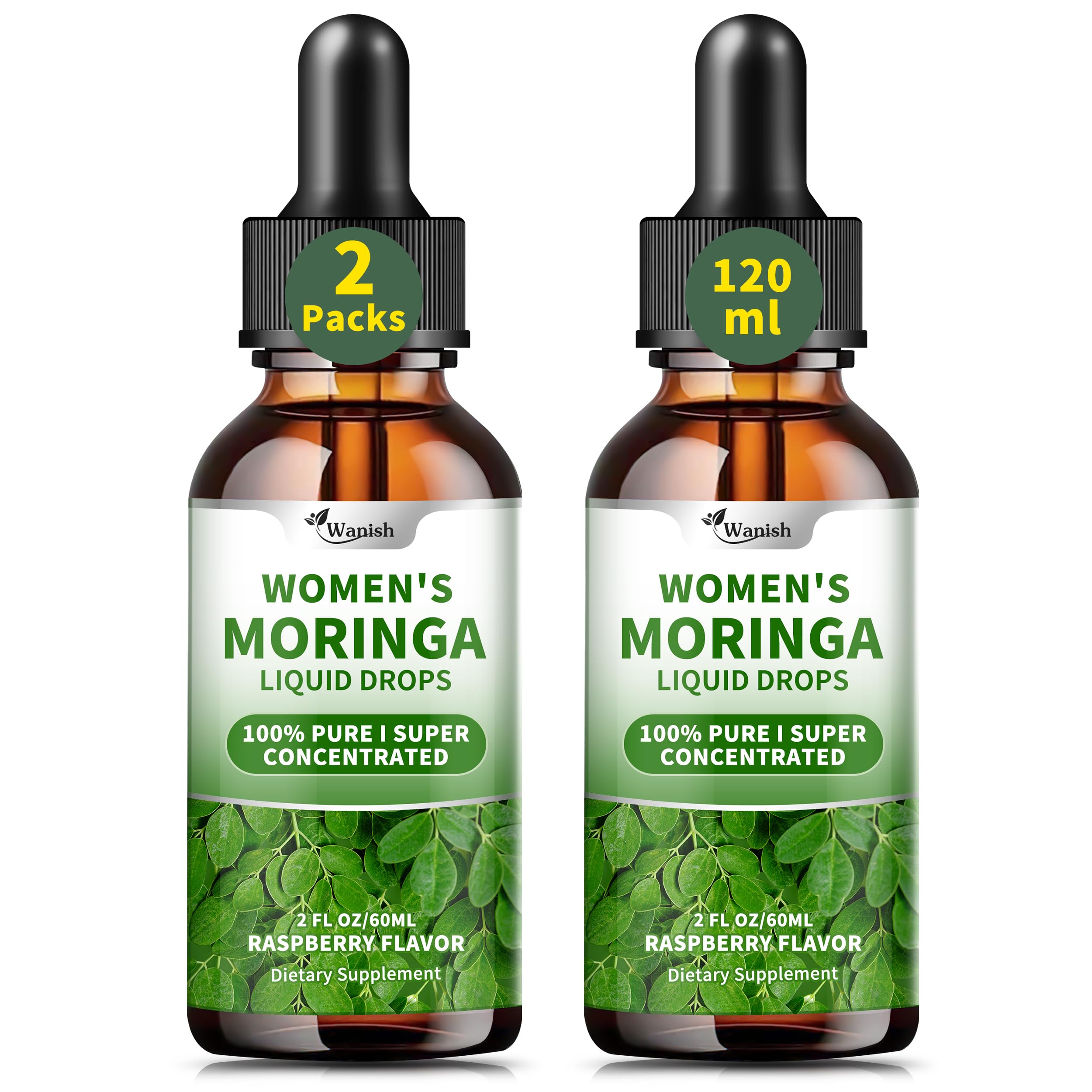 Front view of the 2-pack Moringa Liquid Drops bottle with label