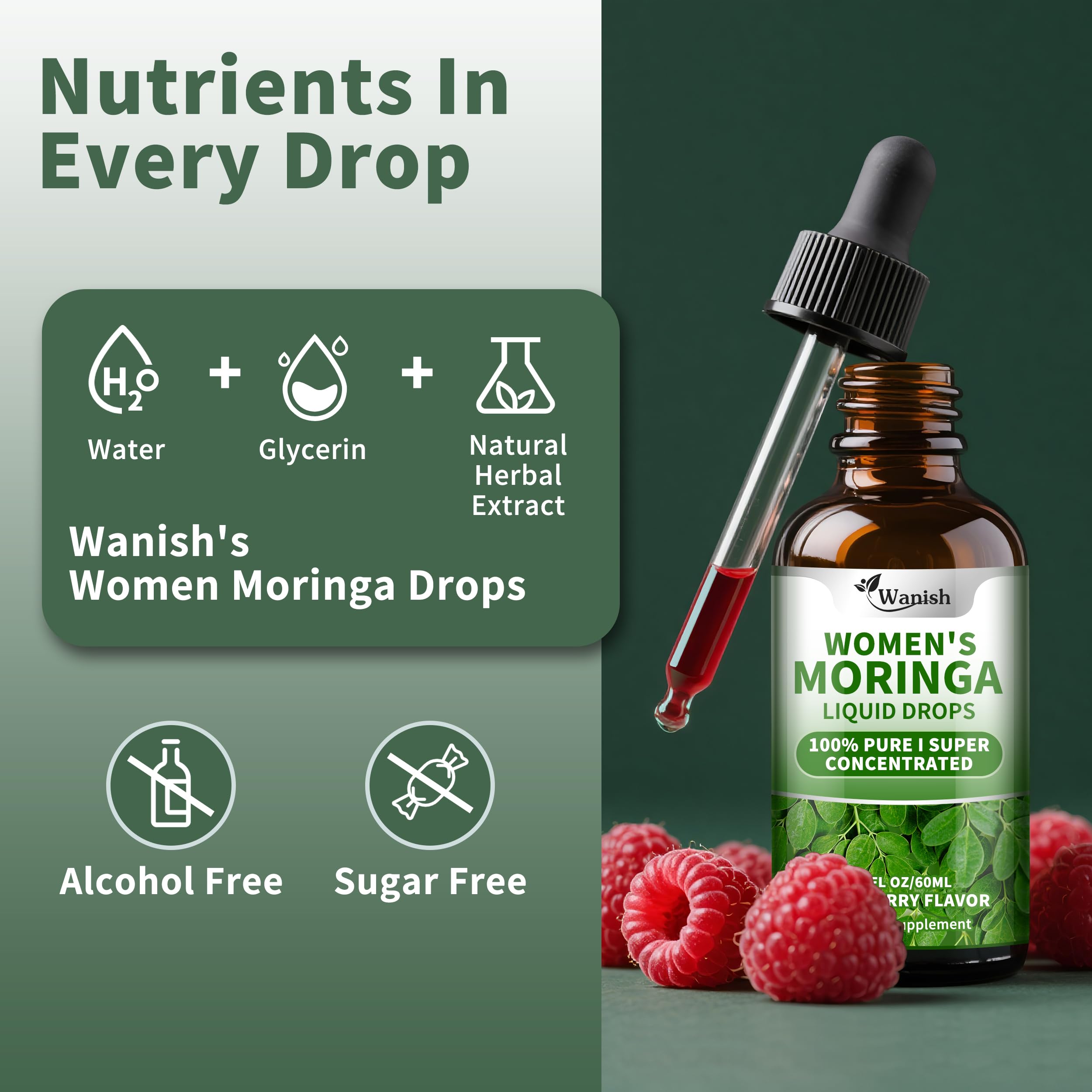 Illustration of ingredients: Moringa, turmeric, olive leaf